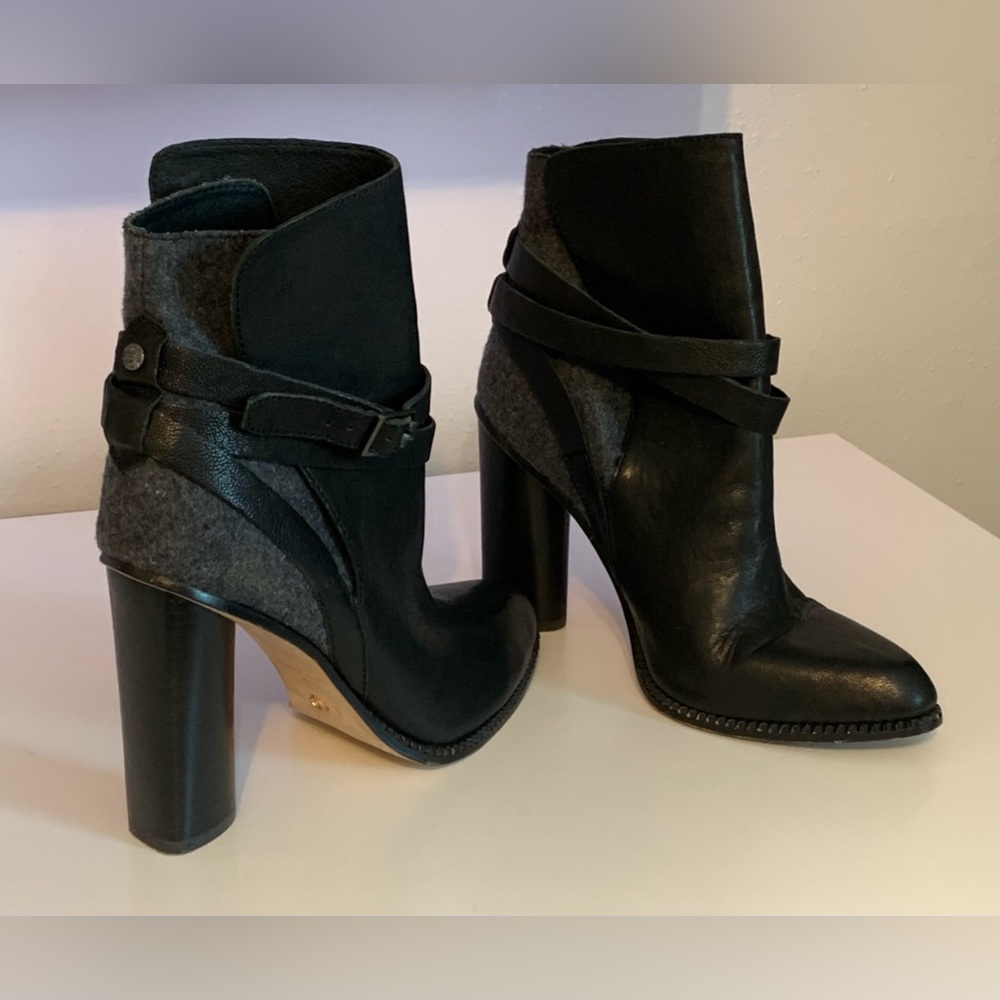 Cynthia Vincent Women’s Genuine Leather Sexy Black Platform Ankle Wrap Boots 7.5